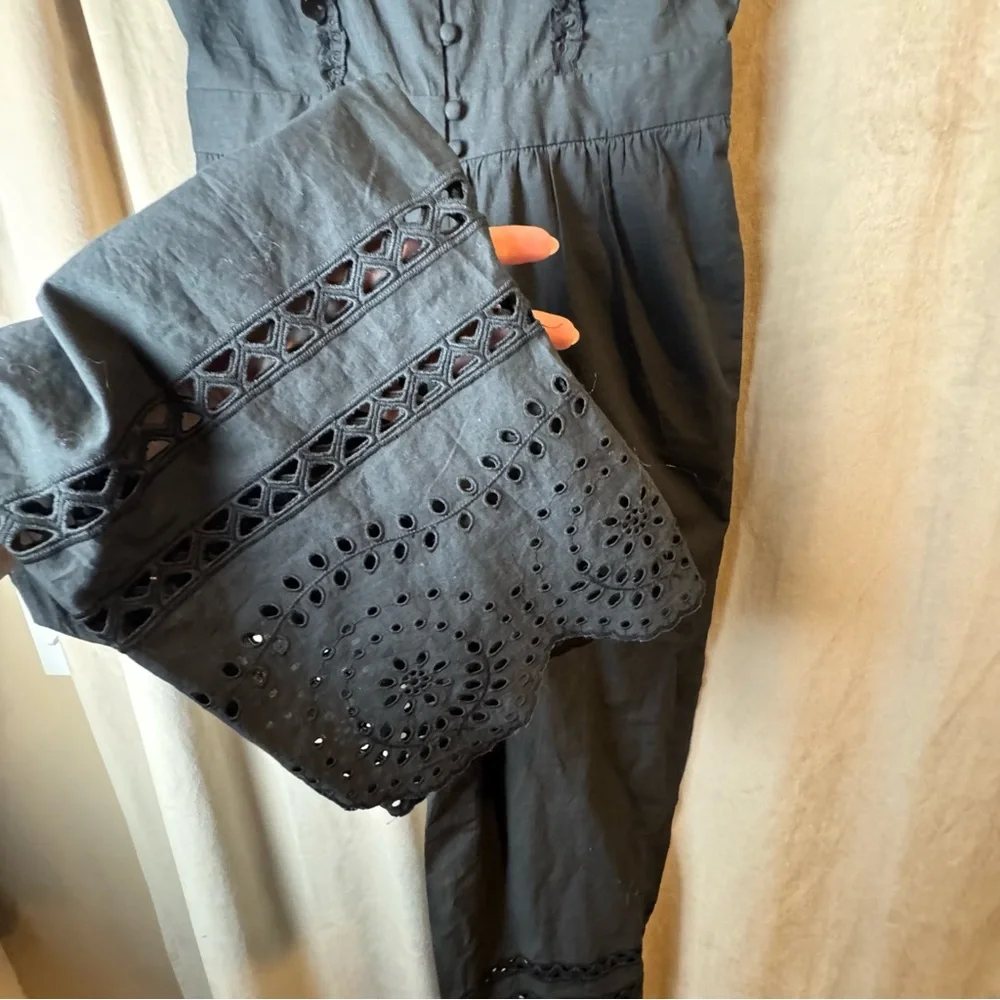 Madewell Black Eyelet Frilled-Strap Jumpsuit 100% cotton Romper‎ Size 2 NWT